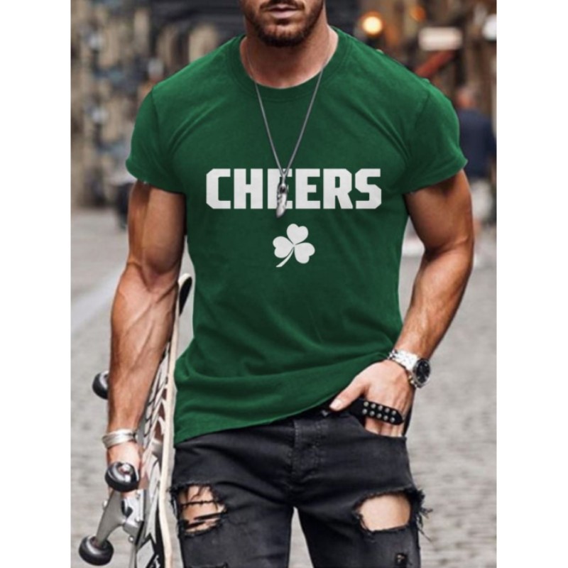 2023跨境外贸男T恤爱尔兰三叶草3D印花圣帕特里克节短袖T恤男