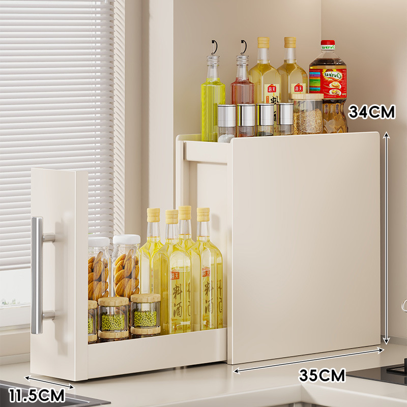 Organizador Extraíble de Condimentos Estrecho Multicapa de Acero al Carbono Sin Perforación para Encimera de Cocina image 7