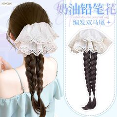 ウィッグ三つ編みレースヘアアクセサリーポニーテール偽女性人工毛グリッパーダブルツイストロング三つ編み低結び怠惰な気質