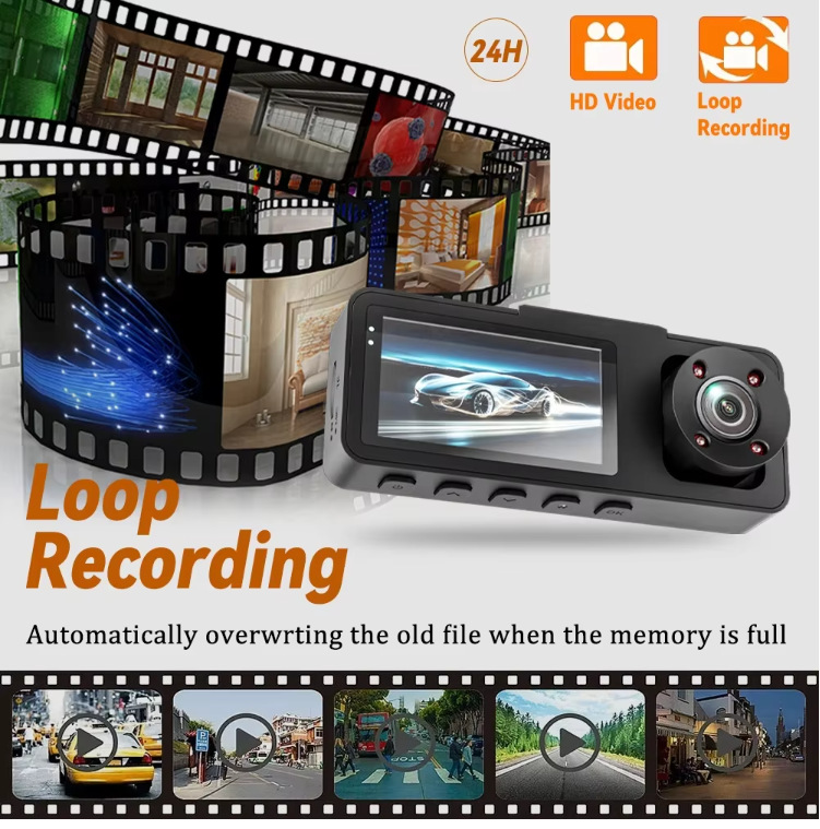 Triple-lens dashcam 1080P high-definition three-camera WIFI connection night vision wide-angle car recorder