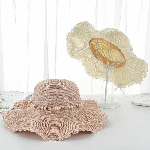 Sun Hat for Women, Summer Straw Hat with Wide Brim, Vacation Beach Sand Fishing Hat, Wave Edge Sun Hat, Fashionable