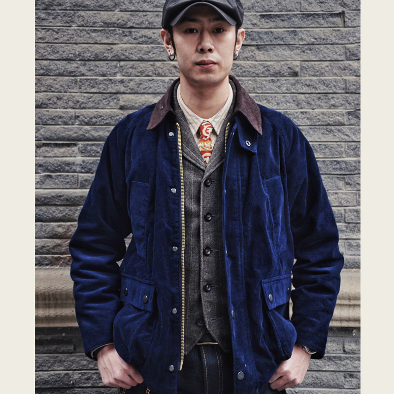 Otoño e Invierno ameikaji caza chaqueta de pana de los hombres de solapa engrosada multi-Bolsa de ropa de trabajo de color sólido capa superior al por mayor