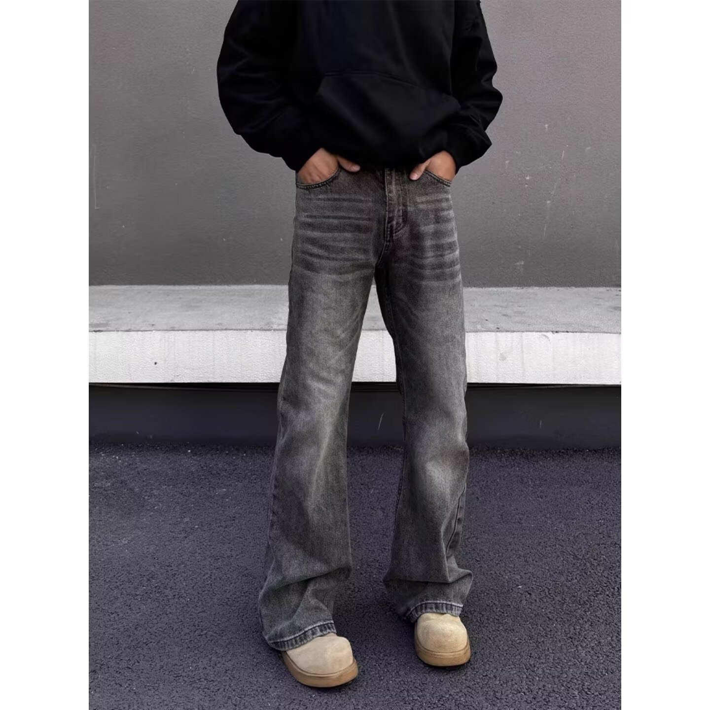 Men's Clothing Retro Distressed Washed Jeans High Street Style Loose Straight Leg Casual Floor Length Spring Autumn Pants_mkmklike.com