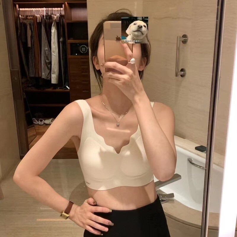 metwo soft bra underwear women's size-free comfortable seamless semi-fixed Cup solid color wavy bra Women's