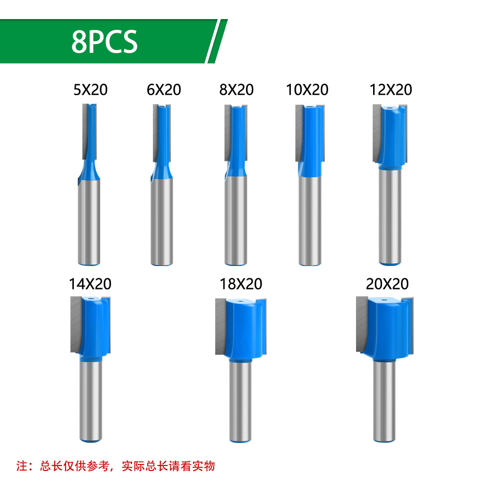Juego de brocas rectas para fresadora de 8 mm, 9 piezas, broca recta para ranurado de madera azul claro, broca recta de doble filo, cortador de ranurado, cortador de fresado para madera