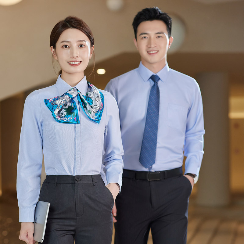 秋の男性の女性のシャツの農業銀行の制服の長袖のシャツの青い半袖のスーツの農業の新型の作業服