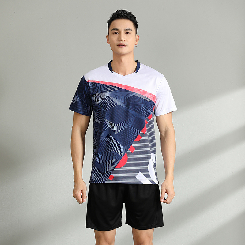Nuevo conjunto de bádminton hombre y mujer ropa deportiva transpirable manga corta uniforme de entrenamiento de estudiantes impresión número de comercio exterior