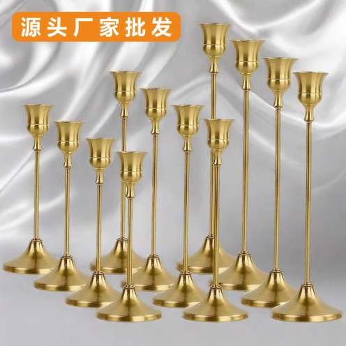 小烛台摆件西餐桌金属工艺品摆件婚庆装饰蜡烛台电镀铁艺跨境铃铛