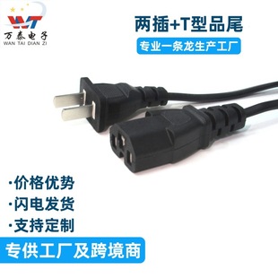 National standard two-plug T-shaped product lettering power cord two-core battery car charger input and output product lettering power cord