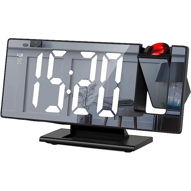 Reloj despertador de proyección nuevo espejo pantalla grande pantalla mudo Snooze reloj electrónico multifuncional inteligente reloj de escritorio luminoso digital