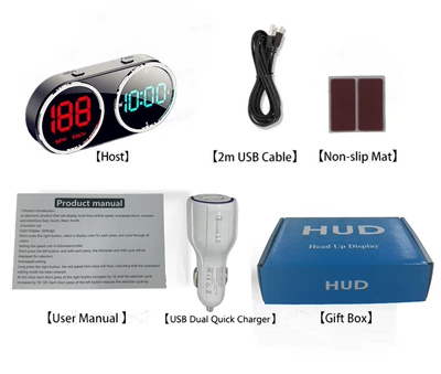 2025 New HUD Vehicle HUD - package-2-with-car-charger-usb-cable-kmhmph-one-key-switch