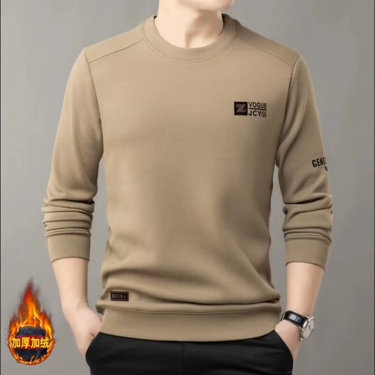 Otoño e Invierno nuevo suéter de los hombres forrados de lana engrosada transmisión en vivo mismo cálido cuello redondo Camiseta casual camiseta para hombres