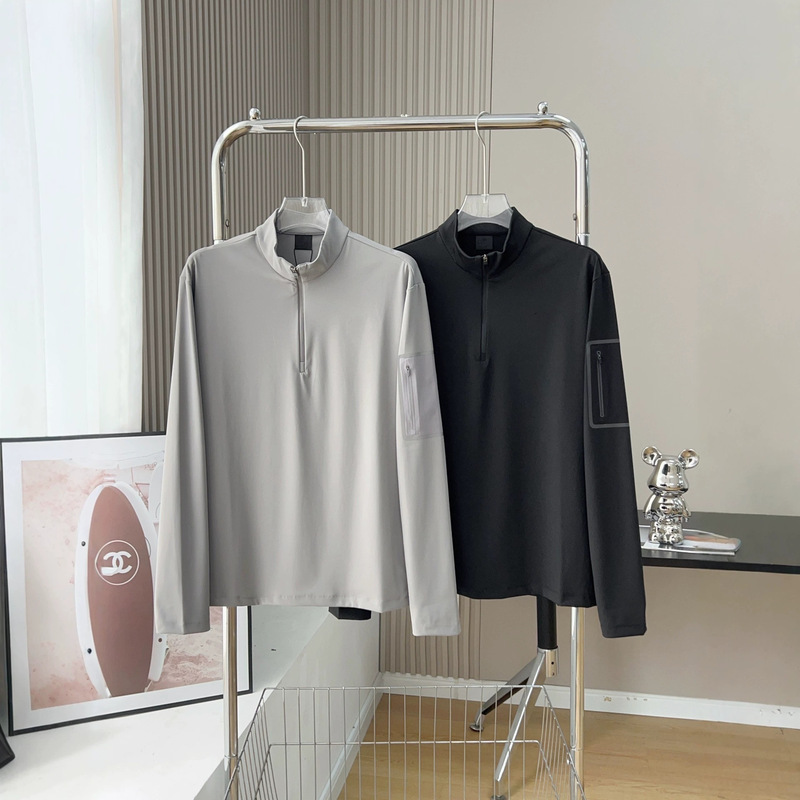 Xiaoshujia's same style men's half-zip casual long-sleeve T-shirt top with laminated pockets for early autumn