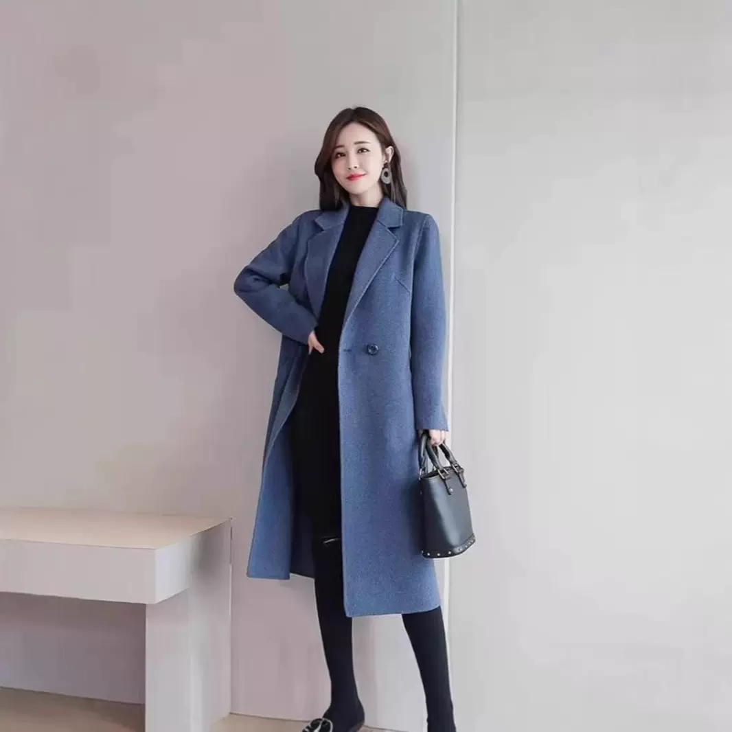 2024春秋新款毛呢双面大衣女中长款羊毛大衣外套修身高端毛呢