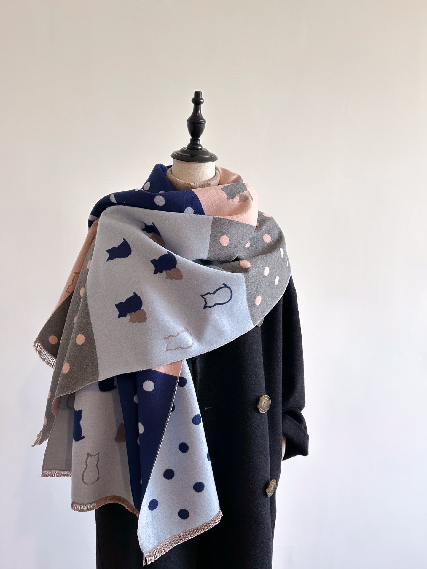 Women's Cute Color Block Polka Dots Cat Polyester Scarf display picture 18