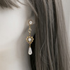 Retro earrings from pearl heart shaped, zirconium heart-shaped, long cute pendant