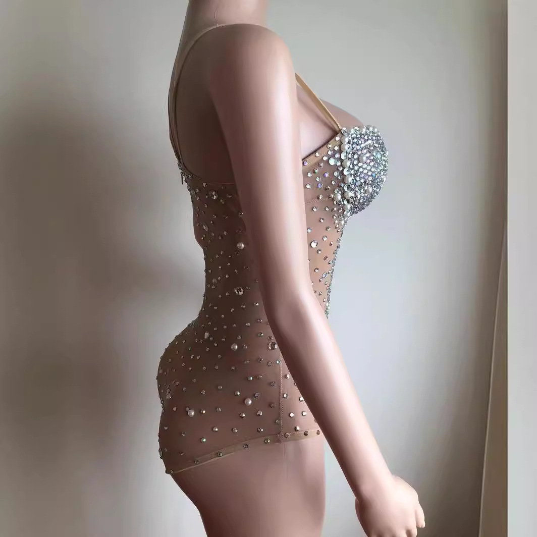 2024 canción femenina djds sexy y lujosa chaqueta con capucha de horquilla alta de una pieza de diamantes completos con traje de escenario exterior