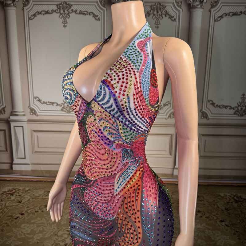 European and American Sexy Luxury Shiny Rhinestone Slim-Fit Bodycon Dress for Banquets, Parties, and Performances, Feminine and Alluring European and American Sexy Luxury Shiny Rhinestone Slim-Fit Bodycon Dress for Banquets, Parties, and Performances, Feminine and Alluring