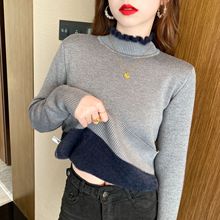 高品质一体绒毛衣女士冬季加绒加厚新款半高领保暖百搭打底衫外穿