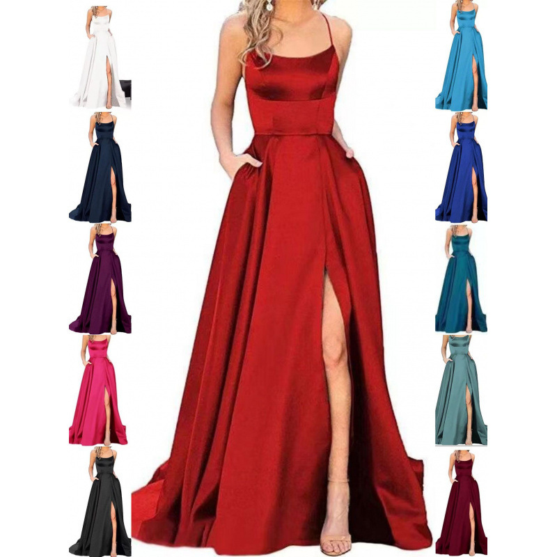 2026 Amazon European and American Cross-Border New Bridesmaid Dress Long Gown with Small Train, Strapless, Solid Color Evening Dress