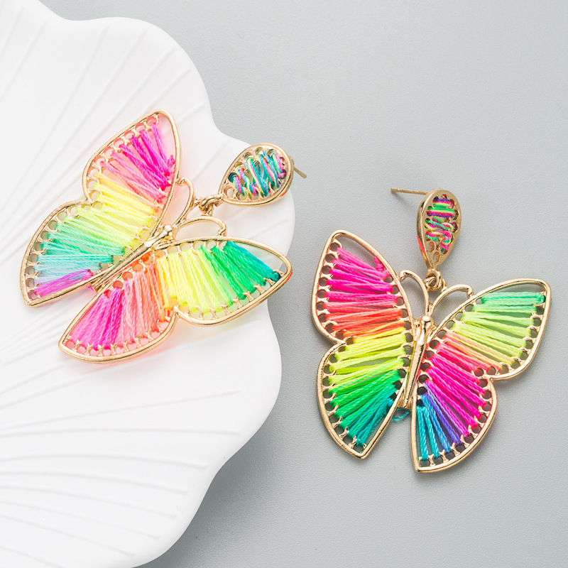 Fashion Alloy Hand-woven Multicolor Butterfly Green Pendant Earrings display picture 5