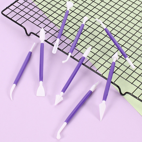 DIY塑料蛋糕翻糖雕刻笔 8pcs翻糖雕刻制作切割套装 烘焙工具
