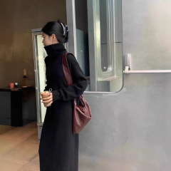 【现货】长袖针织连衣裙女秋冬新款慵懒风内搭高领长裙宽松毛衣裙