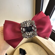 韩国财阀千金大小姐蝴蝶结发饰发夹缎料高级感水钻轻奢后脑勺夹子