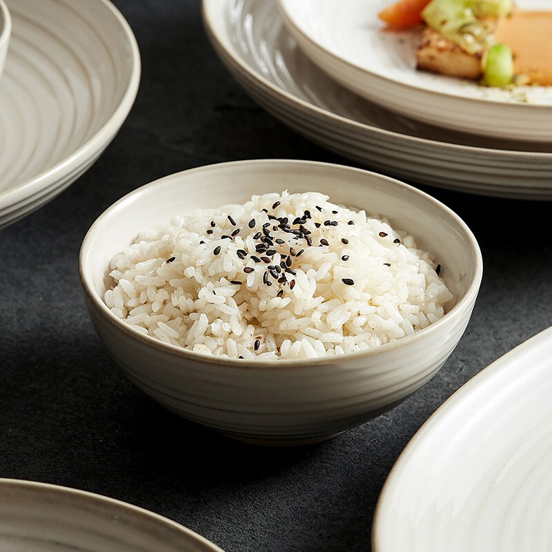 Japanese-Style Light Luxury Ribbed Dinnerware Set for Home Use, High-End Rice Bowls and Salad Plates, Wholesale for Housewarming, Exquisite Bowls and Plates