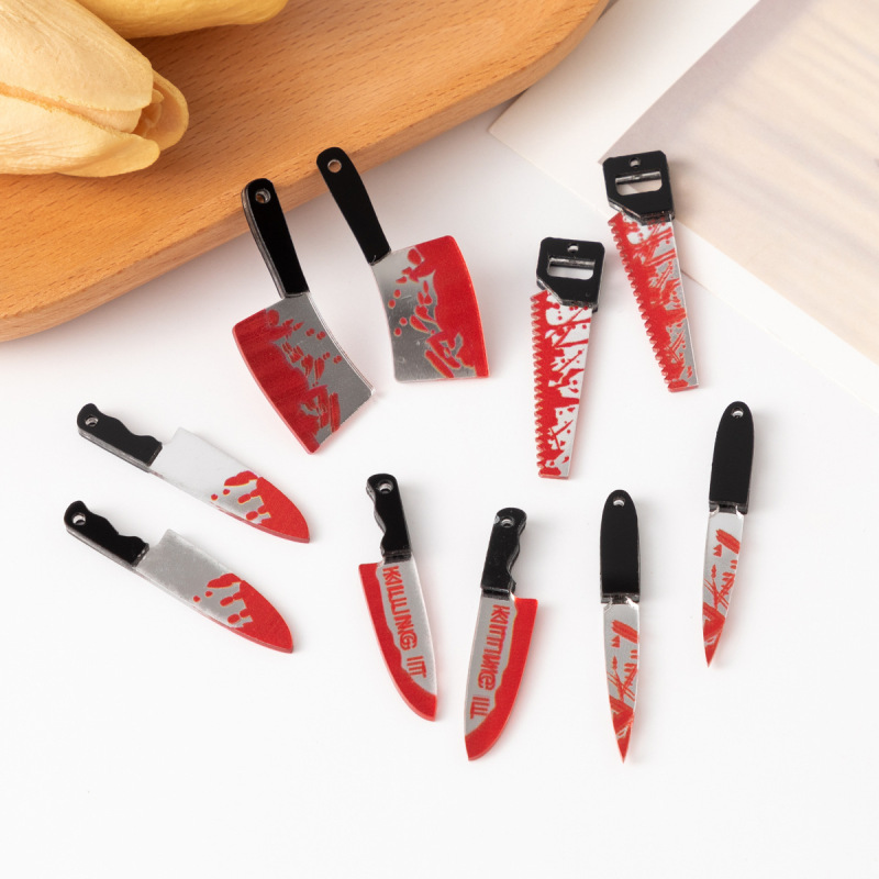 Creative Halloween Acrylic Plate diy Kitchen Knife Fruit Knife Saw Dagger Word Earrings Earrings Keychain With