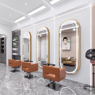 Internet Celebrant Barber Shop Mirror Hairdressing Shop Mirror Table Hair Salon Special Dyeing Hairdressing Mirror Hanging Belt LED Light Hair Cutting Mirror
