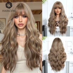工場卸売ウィッグヘッドギア化学繊維ヘアフルマシンメイド前髪ロングカーリーヘア高温シルクハイライト女性クロスボーダー