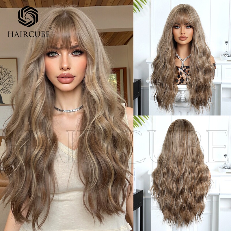 工場卸売ウィッグヘッドギア化学繊維ヘアフルマシンメイド前髪ロングカーリーヘア高温シルクハイライト女性クロスボーダー|undefined