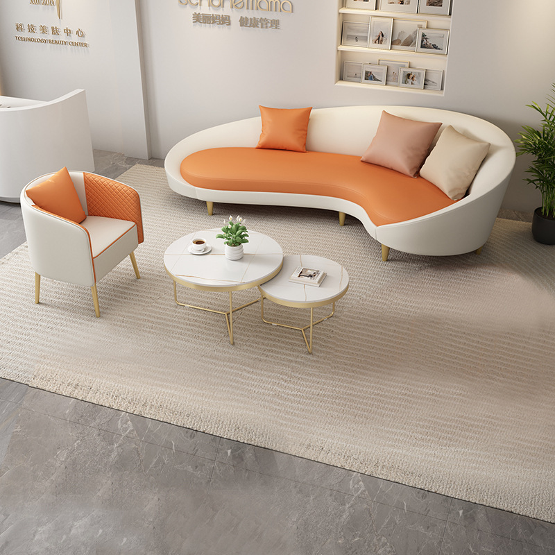 Sofá curvo para vestíbulo de hotel, sofá para recepción de salón de belleza, sillón individual, juego de mesa de centro, muebles de forma irregular para tienda de ropa. image 8