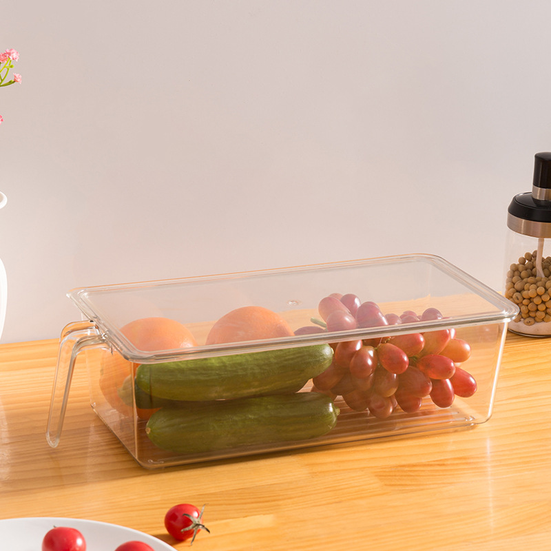 Refrigerator Storage Box With Lid Single Grid High Transparent Long Handle Kitchen Food Grade PETLarge Capacity Fruit And Vegetable Storage Box