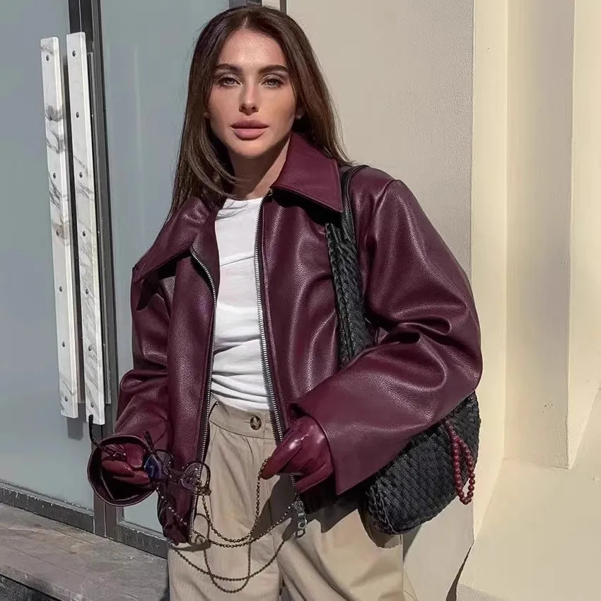 Motorcycle-Style Leather Jacket 2026 European and American Autumn and Winter New Loose-Fitting Fashion Cross-Border Leather Coat New Women's Coat