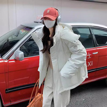 灰色棉服女2023冬季新款韩版软妹棉衣加厚连帽短款宽松面包服外套