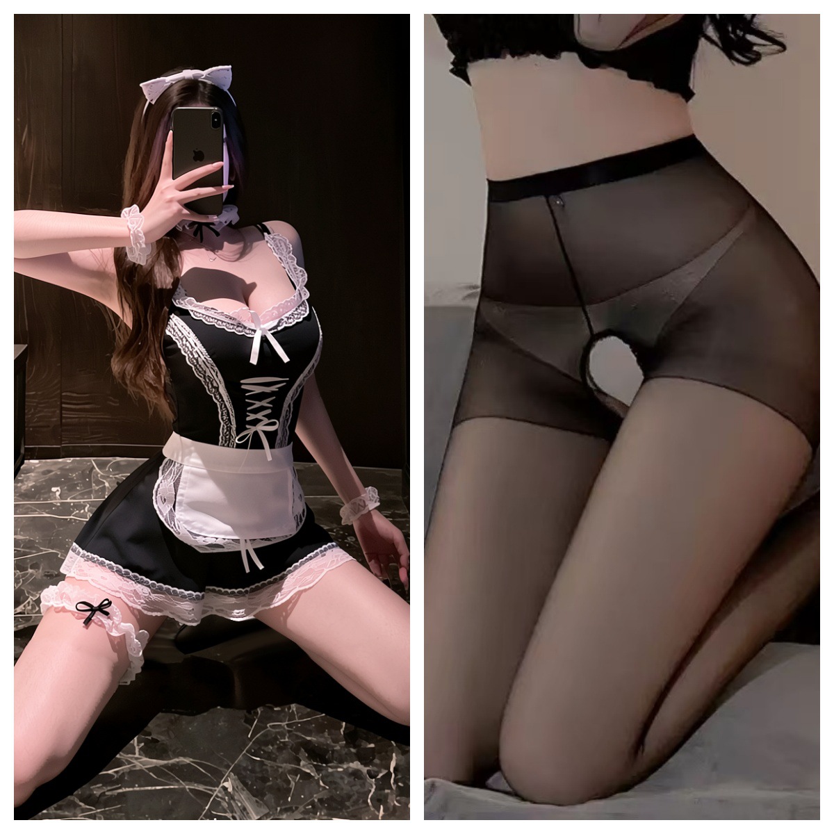 메이드복 + 블랙 오픈 크로치