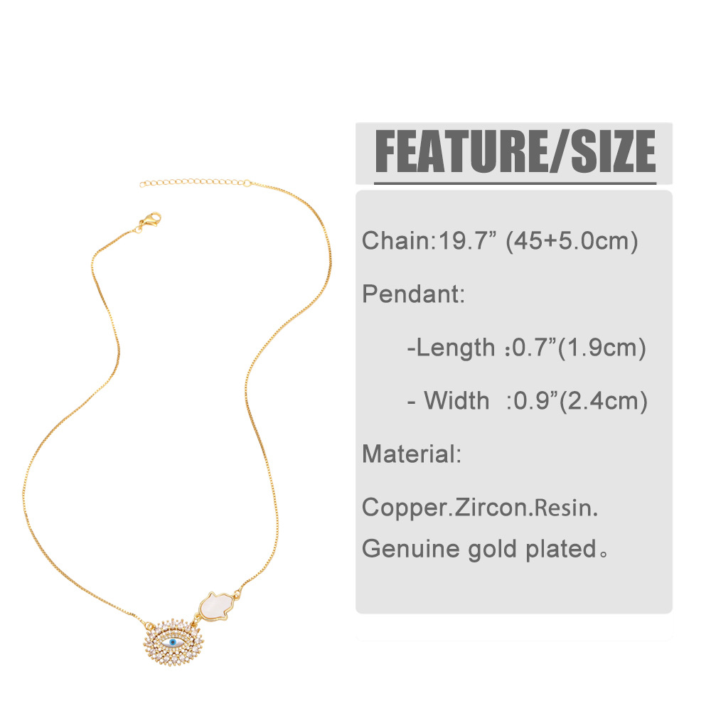 creative fashion devilu0027s eye stitching hand of Fatima pendant copper necklace