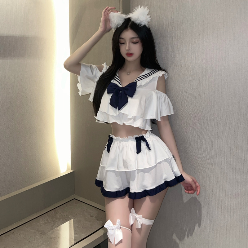 セクシーな二次元日本の学生服恥ベッドクイックアタックセクシーな JK 制服リボンデートシャツスーツ|undefined