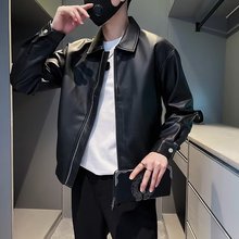 2023新款皮衣外套潮牌男士秋冬季上衣痞帅男装机车服翻领皮夹克男