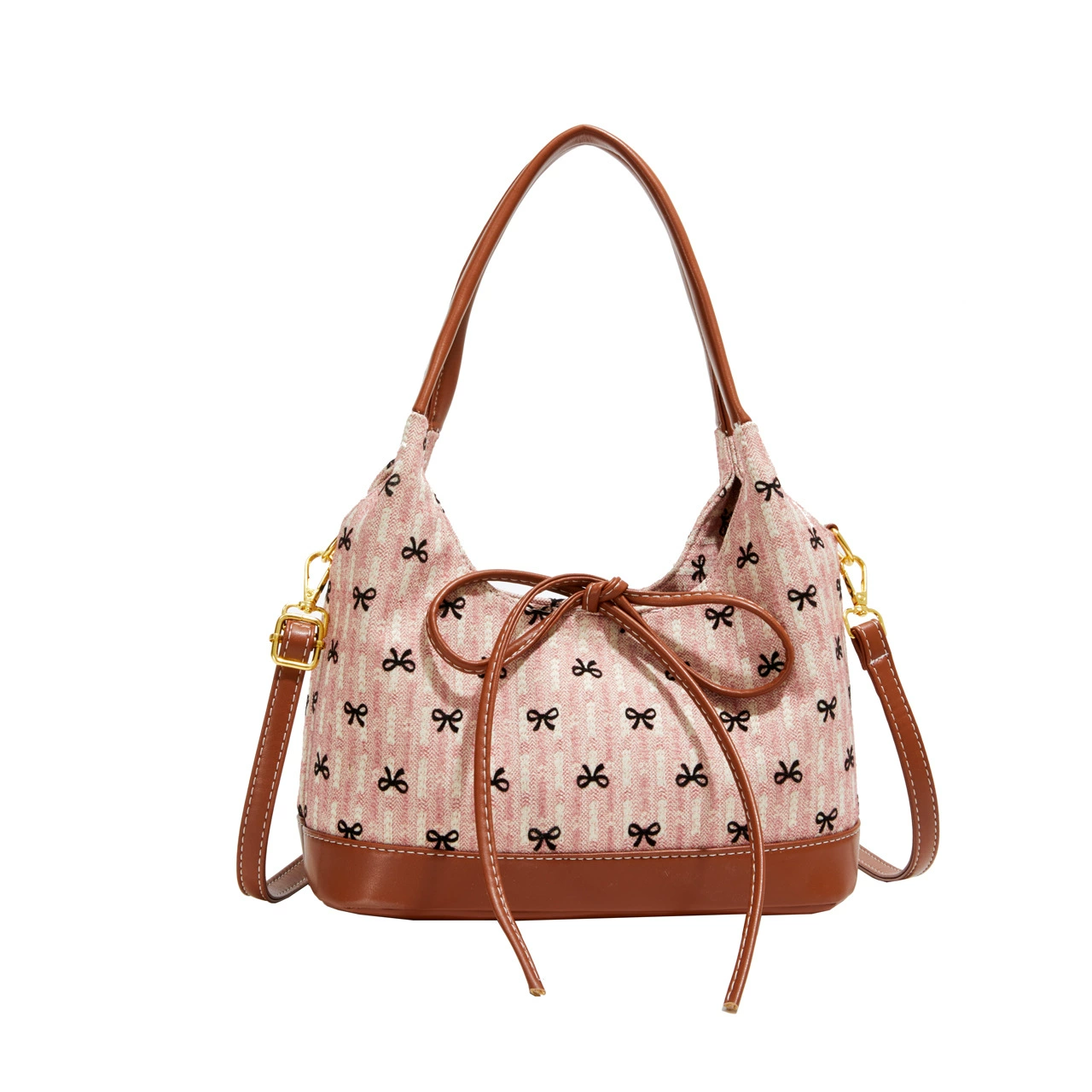 Small retro shoulder bag, design handheld basket with bow