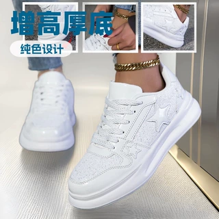 小白鞋平底系带休闲鞋情侣鞋圆头拼接男女潮鞋增高亮片春季厚底