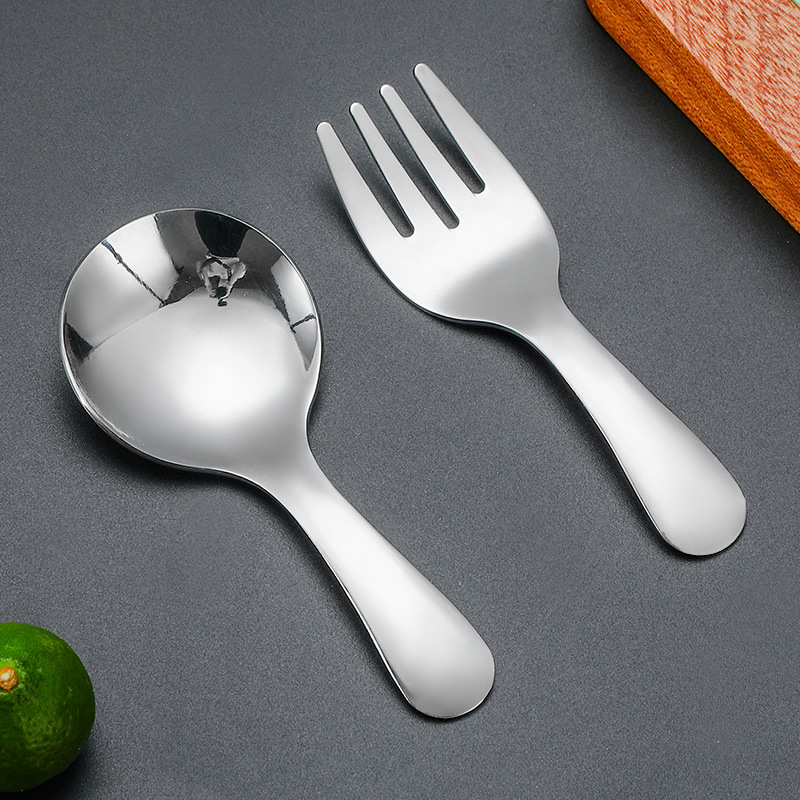 Creativo 304 cuchara de bebé de acero inoxidable mango corto tenedor cuchara traje de postre dorado cuchara tenedor helado cuchara niños vajilla