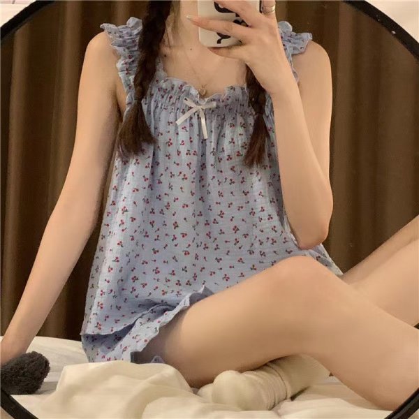 Verano burbuja arruga pijamas de las mujeres lindas pantalones cortos tirantes de alto grado ins estilo traje homewear pijamas de las mujeres