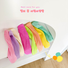 糖果色網眼兒童襪子透氣吸汗春夏新款條紋中筒襪鏤空卡絲童襪批發