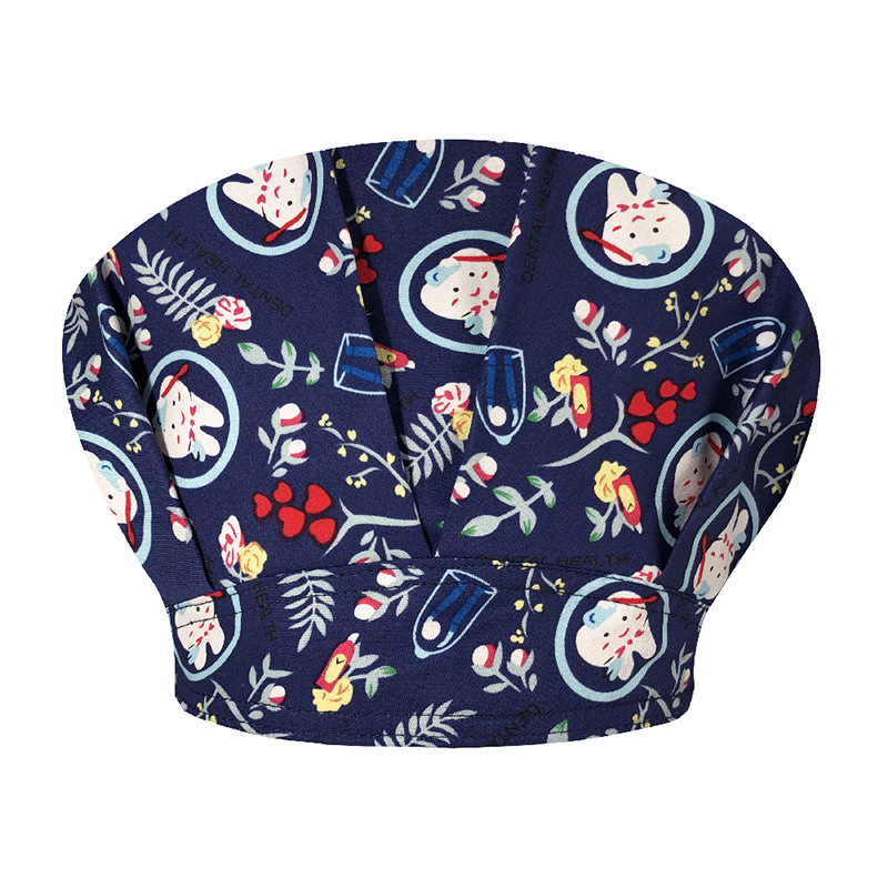 Sombrero de enfermera mujer chef cocinando cocina a prueba de aceite a prueba de humo pérdida de cabello sombrero esponjoso sombrero impreso puntera sombrero de trabajo ajuste elástico