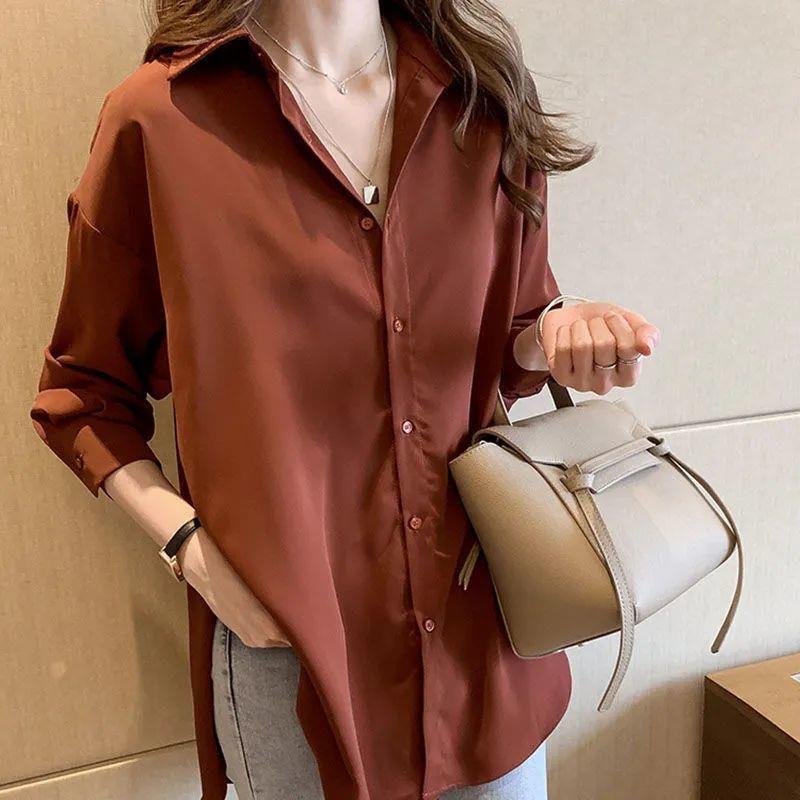 Plus-Size Women's Chiffon Mid-Length Shirt, New Spring/Summer Style, Loose Maternity Top, Long-Sleeve Slimming Versatile White Shirt