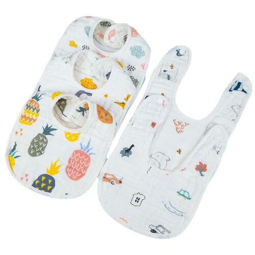 8-Layer High-Density Washed Gauze U-Shaped Back-Clasp Bibs for Babies, Pure Cotton Saliva Towels with Hidden Snap Buttons, 21 x 30 cm