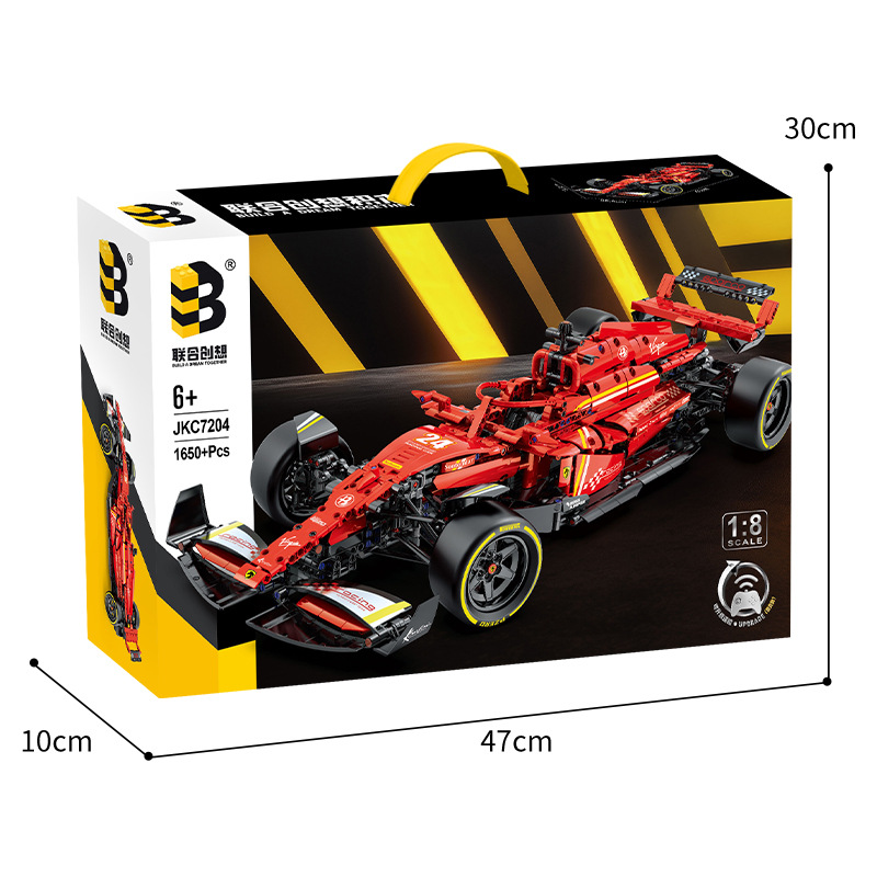 Bloques de Construcción de Alta Dificultad, Coche de Carreras de Fórmula 1 Ferrari, Escala 1:8, con Efecto de Sonido de Llama Trasera Mejorado